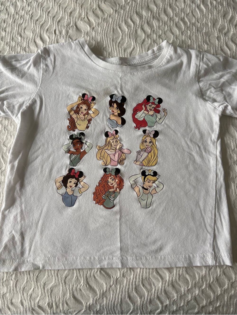 White Girls' Short Sleeve Graphic Tee with Colorful Princess Illustrations